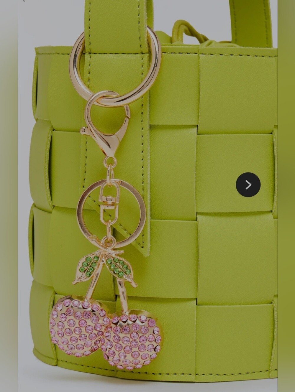 Pink Crystal And Gold Cherry Bag Charm